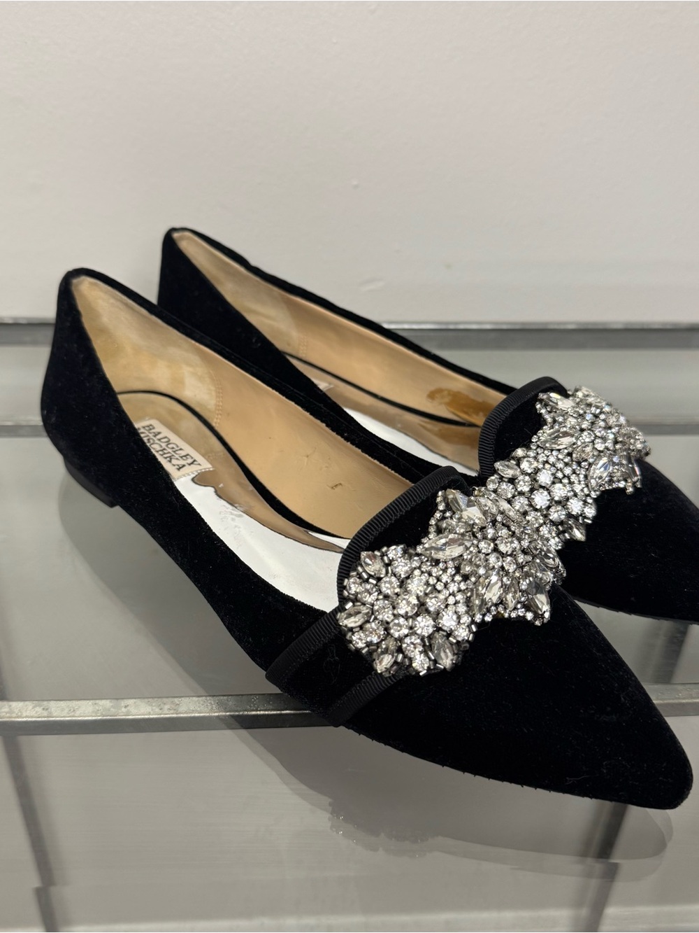 Badgley Mischka Echo Embellished Loafer Flats Black Velvet Size 9 - Picture 2 of 11